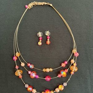 3 Strand Necklace with Beads and matching Earrings